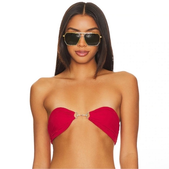 INDAH Cleo Bandeau Bikini Top in Velvet Red Gold Horsebit Gucci Style Small - Picture 1 of 12